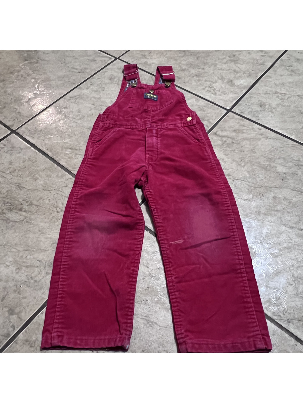 Vintage OshKosh Flannel Lined Corduroy Red Vest Back Bib Overalls 4T Retro